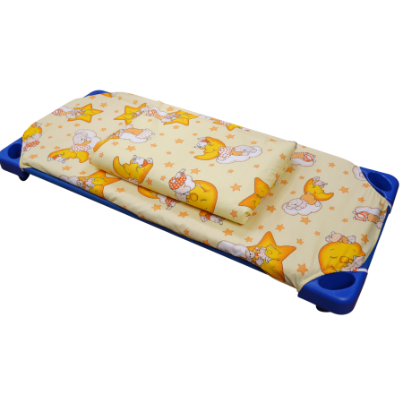 Lenjerie 2 piese pătuț stivuibil(133x58 cm) pentru grădiniță sau creșă, bumbac 100%, model Ursuleți pe fond galben [1]