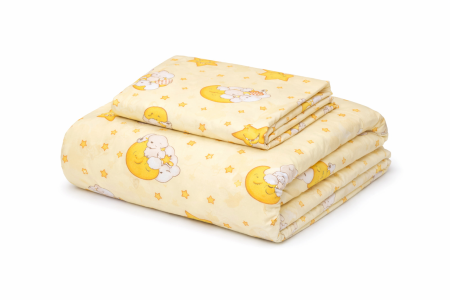 Noutati - Lenjerie 2 piese pătuț stivuibil(133x58 cm) pentru grădiniță sau creșă, bumbac 100%, model Ursuleți pe fond galben