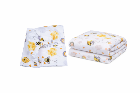 Lenjerie Patut 90x50 - Lenjerie 2 piese pătuț stivuibil grădiniță sau creșă, bumbac 100%, model albinuțe