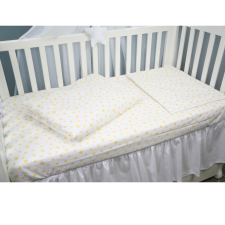 Lenjerie Landou / Lenjerie Cosulet Bebe - Lenjerie 3 piese bumbac 100% model stelute galbene patut 120x60 cm
