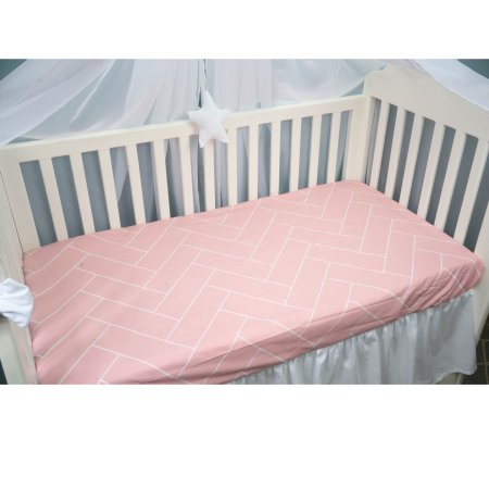 Lenjerie 3 piese bumbac 100% culoare roz model Blush Lines  patut 120x60 cm [1]