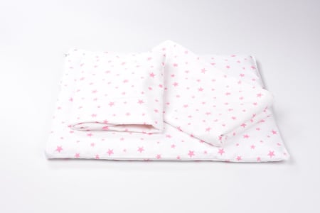 Saltea Bebelusi 120/60 - Lenjerie 3 piese bumbac 100% model stelute mici roz patut 120x60 cm