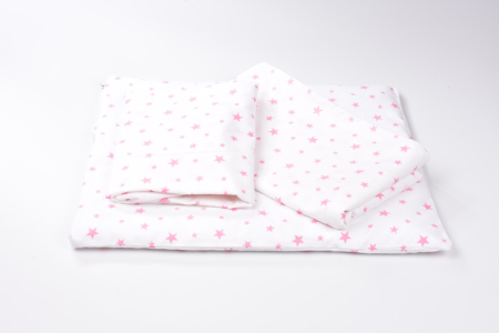 Saltea Bebelusi 120/60 - Lenjerie 3 piese bumbac 100% model stelute mici roz patut 120x60 cm