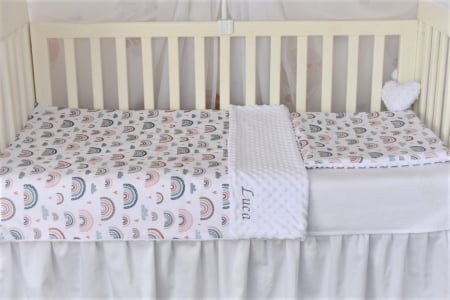 Lenjerie 3 piese patut 140x70 cm model curcubee si plus minky alb [2]