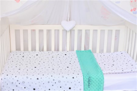 Lenjerie 3 piese patut 140x70 cm, model stelute si plus minky turquoise [1]