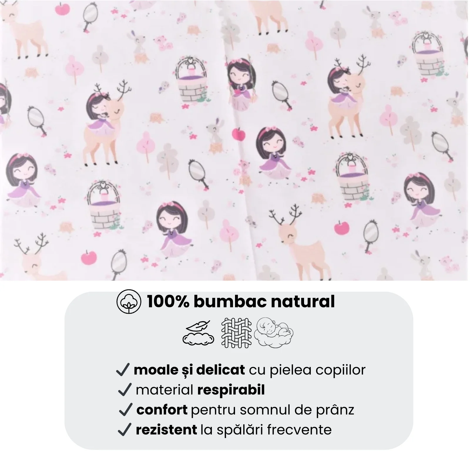 Lenjerie 3 piese pătuț creșă sau grădiniță, 120x60 cm, bumbac 100%, model Fetițe [3]