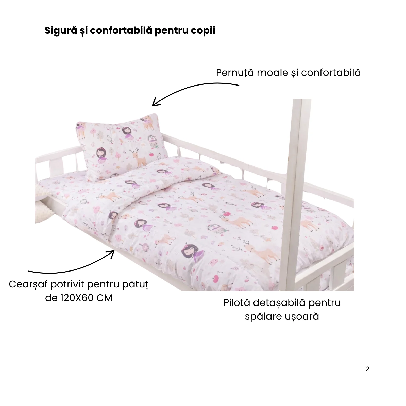 Lenjerie 3 piese pătuț creșă sau grădiniță, 120x60 cm, bumbac 100%, model Fetițe [1]