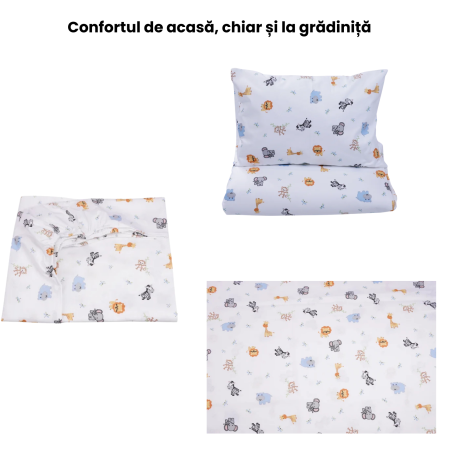 Lenjerie 3 piese pătuț creșă sau grădiniță, 120x60 cm, bumbac 100%, model Animăluțe Safari [2]