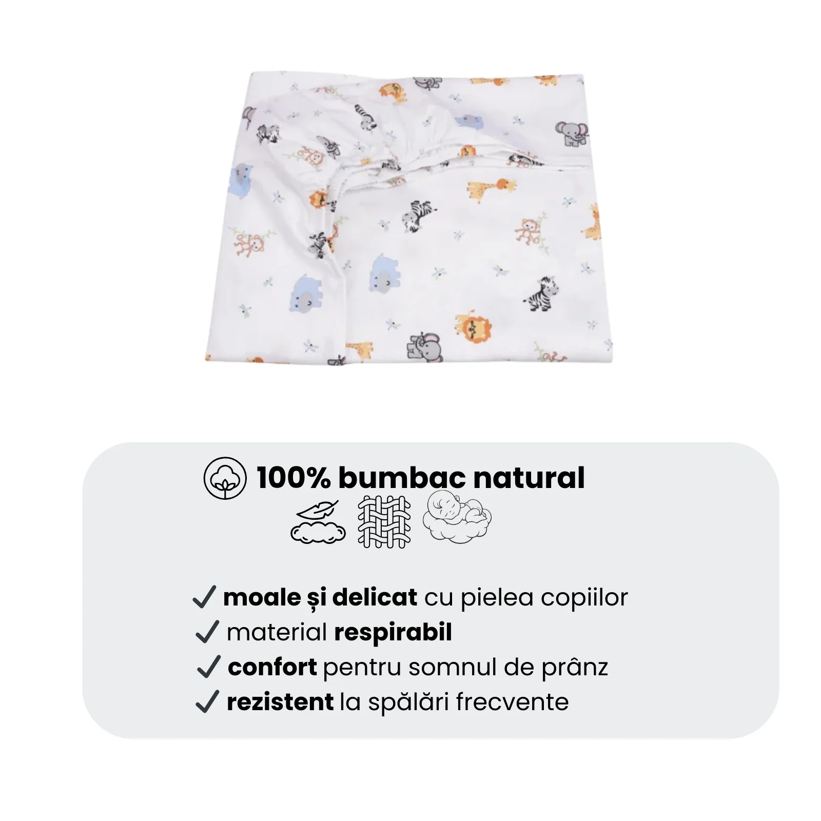 Lenjerie 3 piese pătuț creșă sau grădiniță, 120x60 cm, bumbac 100%, model Animăluțe Safari [3]