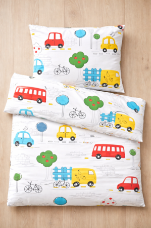 Lenjerie 3 piese pătuț creșă sau grădiniță, 120x60 cm, bumbac 100%, model Mașinuțe [2]