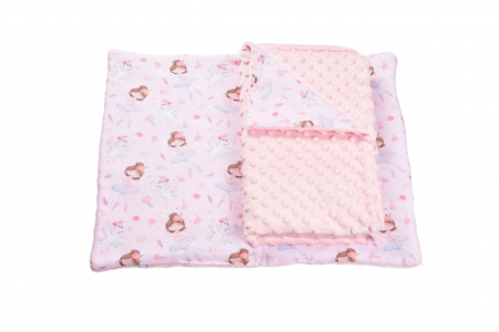 Lenjerie 3 piese patut 140x70 cm model balerine si plus minky roz pal [1]