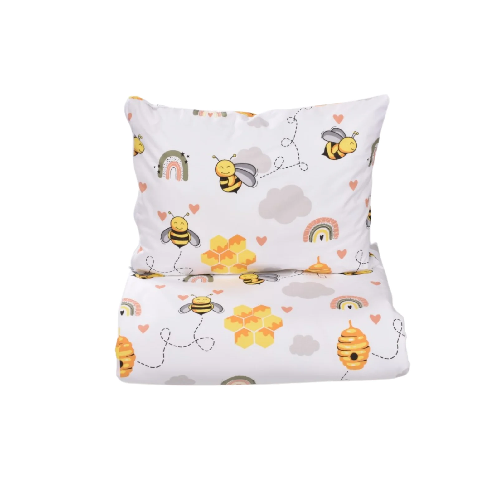 Lenjerie Pat Copii - Lenjerie 3 piese pătuț creșă sau grădiniță, 120x60 cm, bumbac 100%, model Albinuțe