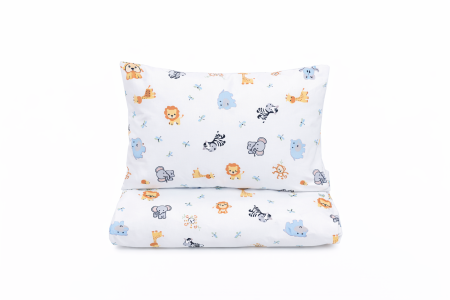 Lenjerie Pat Copii - Lenjerie 3 piese pătuț creșă sau grădiniță, 120x60 cm, bumbac 100%, model Animăluțe Safari