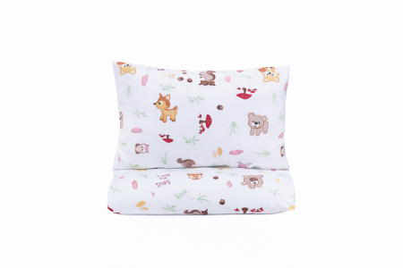 Lenjerie Pat Copii - Lenjerie 3 piese pătuț creșă sau grădiniță, 120x60 cm, bumbac 100%, model Animăluțe și Ciuperci