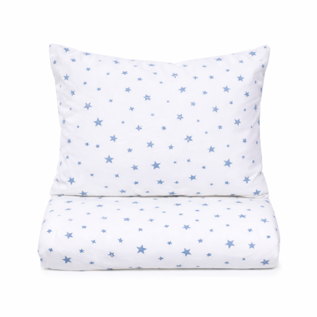 Lenjerie Pat Copii - Lenjerie 3 piese pătuț creșă sau grădiniță, 120x60 cm, bumbac 100%, model Steluțe bleu