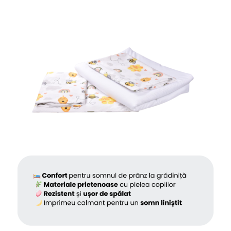 Lenjerie 3 piese pătuț creșă sau grădiniță, 120x60 cm, bumbac 100%, model Albinuțe [2]