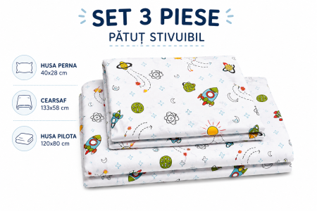 Lenjerie 3 piese patut gradinita model rachete [1]