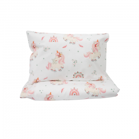 Set Lenjerie Pat Gradinita - Lenjerie 3 piese patut incastrabil sau rabatabil bumbac 100% model unicorni roz
