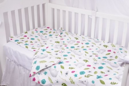 Lenjerie 6 piese patut 120x60 cm bumbac 100% model iepurasi si flori [1]