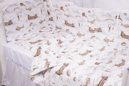 Hainute si accesorii - Lenjerie 6 piese patut 120x60 cm bumbac 100% model soldatei maro