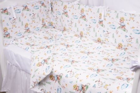 Hainute si accesorii - Lenjerie 6 piese patut 120x60 cm bumbac 100% model iepurasi galbeni