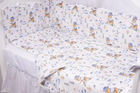 Hainute si accesorii - Lenjerie 6 piese patut 120x60 cm bumbac 100% model iepurasi albastru