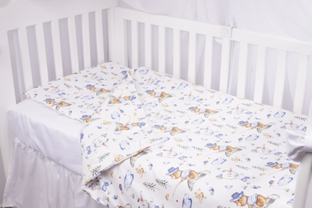 Hainute si accesorii - Lenjerie 5 piese patut 120x60 cm bumbac 100% model iepurasi albastru
