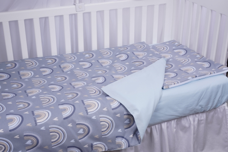 Hainute si accesorii - Lenjerie 5 piese bumbac model curcubee blue patut 120x60 cm