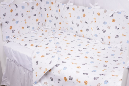 Hainute si accesorii - Lenjerie 6 piese patut 120x60 cm bumbac 100% model animalute safari