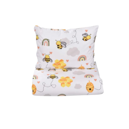 Noutati - Lenjerie 5 piese pătuț creșă sau grădiniță, 120x60 cm, bumbac 100%, model Albinuțe