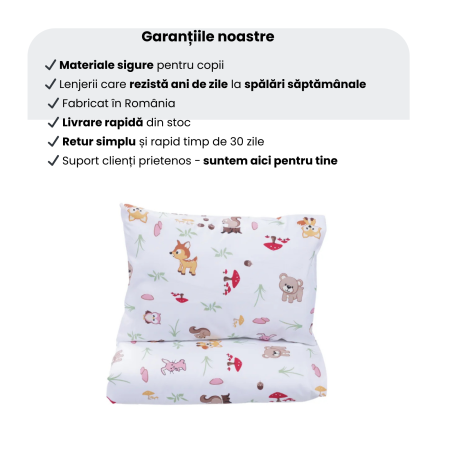 Lenjerie 5 piese pătuț creșă sau grădiniță, 120x60 cm, bumbac 100%, model Animăluțe și Ciupercuțe [4]