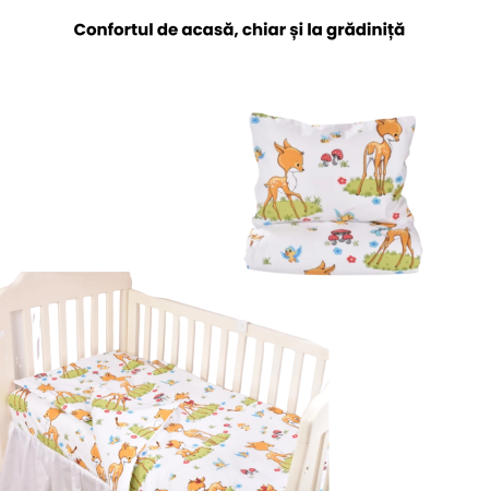 Lenjerie 5 piese pătuț creșă sau grădiniță, 120x60 cm, bumbac 100%, model Căprioare [1]