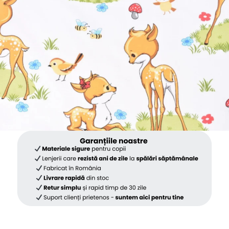Lenjerie 5 piese pătuț creșă sau grădiniță, 120x60 cm, bumbac 100%, model Căprioare [3]