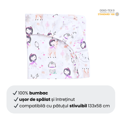 Lenjerie 5 piese pătuț creșă sau grădiniță, 120x60 cm, bumbac 100%, model Fetițe [2]