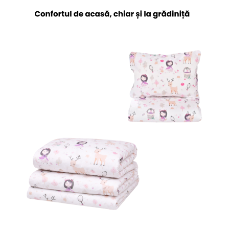 Lenjerie 5 piese pătuț creșă sau grădiniță, 120x60 cm, bumbac 100%, model Fetițe [1]
