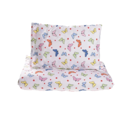 Lenjerie 5 piese pătuț creșă sau grădiniță, 120x60 cm, bumbac 100%, model Fluturași