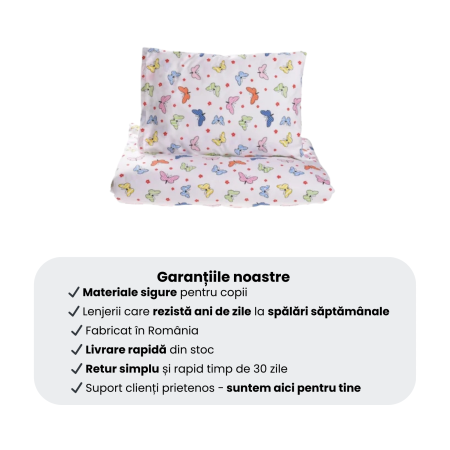 Lenjerie 5 piese pătuț creșă sau grădiniță, 120x60 cm, bumbac 100%, model Fluturași [3]