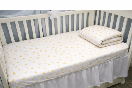 Lenjerie 5 piese pătuț creșă sau grădiniță, 120x60 cm, bumbac 100%, model Steluțe galbene [5]