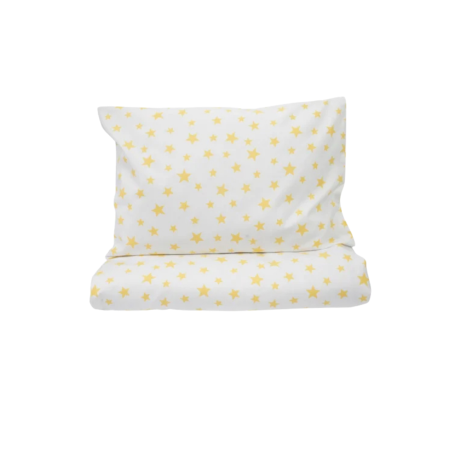 Lenjerie 5 piese pătuț creșă sau grădiniță, 120x60 cm, bumbac 100%, model Steluțe galbene