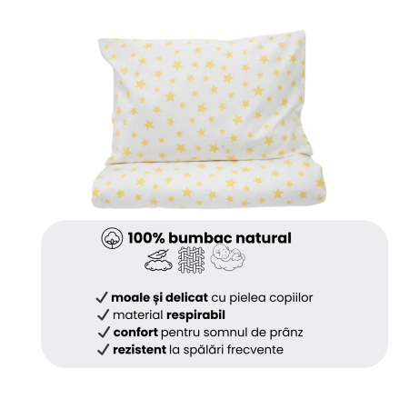 Lenjerie 5 piese pătuț creșă sau grădiniță, 120x60 cm, bumbac 100%, model Steluțe galbene [4]