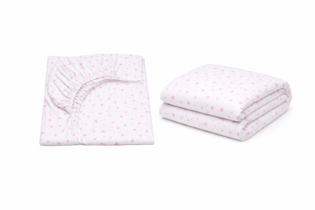 Set Lenjerie 5 piese pătuț creșă sau grădiniță, 120x60 cm, bumbac 100%, model Steluțe roz [1]