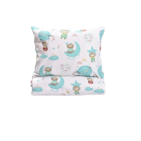 Lenjerie 5 piese pătuț creșă sau grădiniță, 120x60 cm, bumbac 100%, model Ursuleți în balon