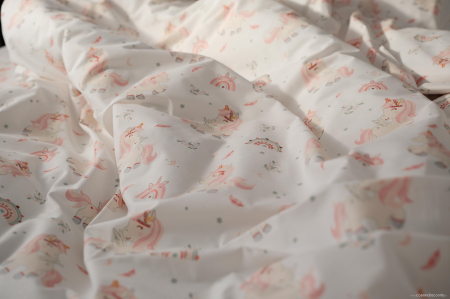 Set complet Lenjerie 5 piese patut incastrabil rabatabil bumbac 100% model unicorni roz [3]