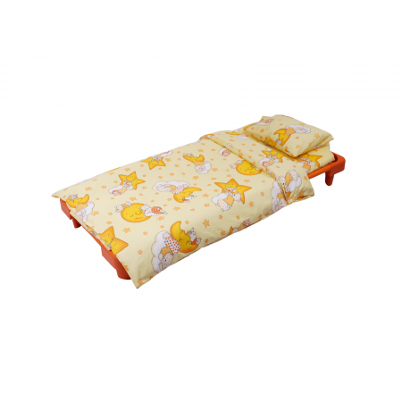 Lenjerie Pat Gradinita - Lenjerie 5 piese patut stivuibil bumbac 100% standard, model ursuleti pe fond galben