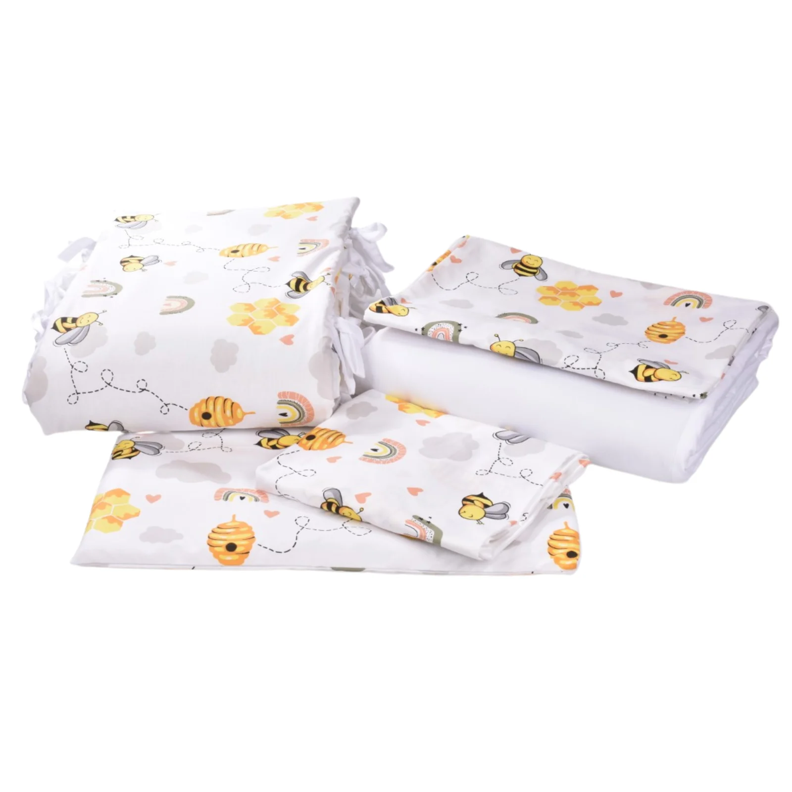 Lenjerie 6 piese pătuț 120x60 cm, bumbac 100%, model Albinuțe [2]