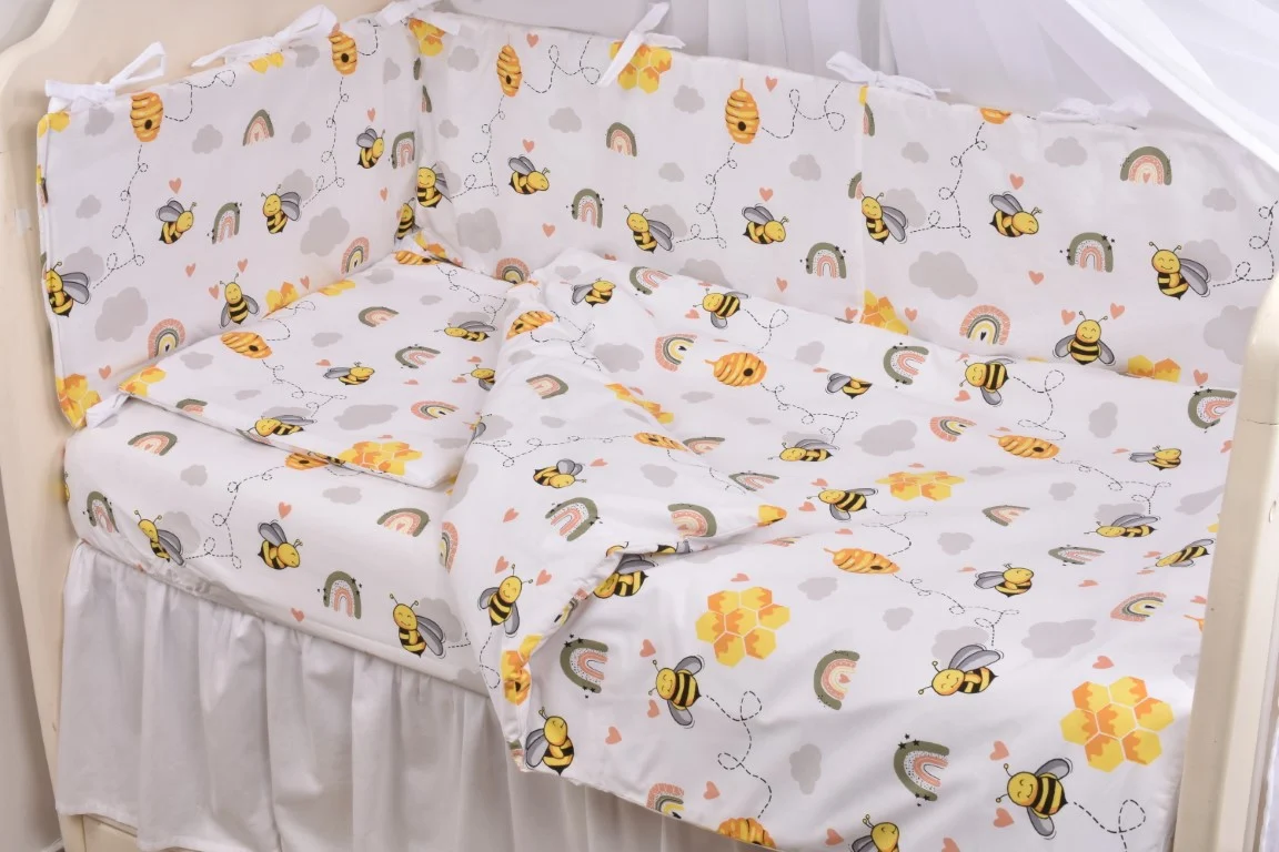 Saltea Bebelusi 120/60 - Lenjerie 6 piese pătuț 120x60 cm, bumbac 100%, model Albinuțe