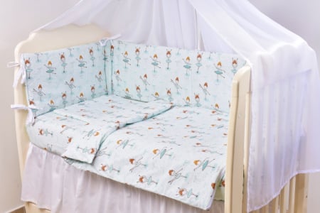 Hainute si accesorii - Lenjerie 6 piese patut 120x60 cm bumbac 100% model balerine pe fond verde