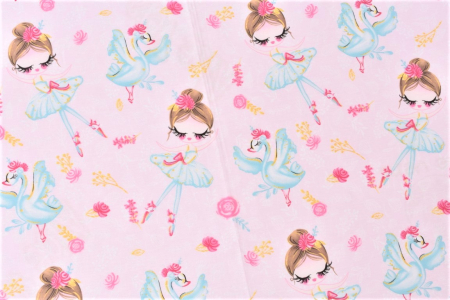 Lenjerie 6 piese patut 120x60 cm bumbac 100% model balerine si lebede [1]