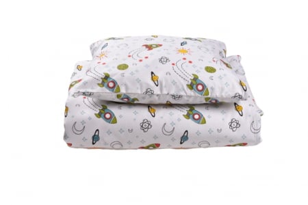 Set complet lenjerie 5 piese pentru patut incastrabil gradinita model rachete [1]