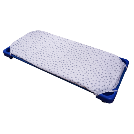Lenjerie pat stivuibil grădiniță, 131x55x3 cm, 5 piese, set complet, bumbac 100%, confortabilă, multicolor, model Steluțe bleu [2]